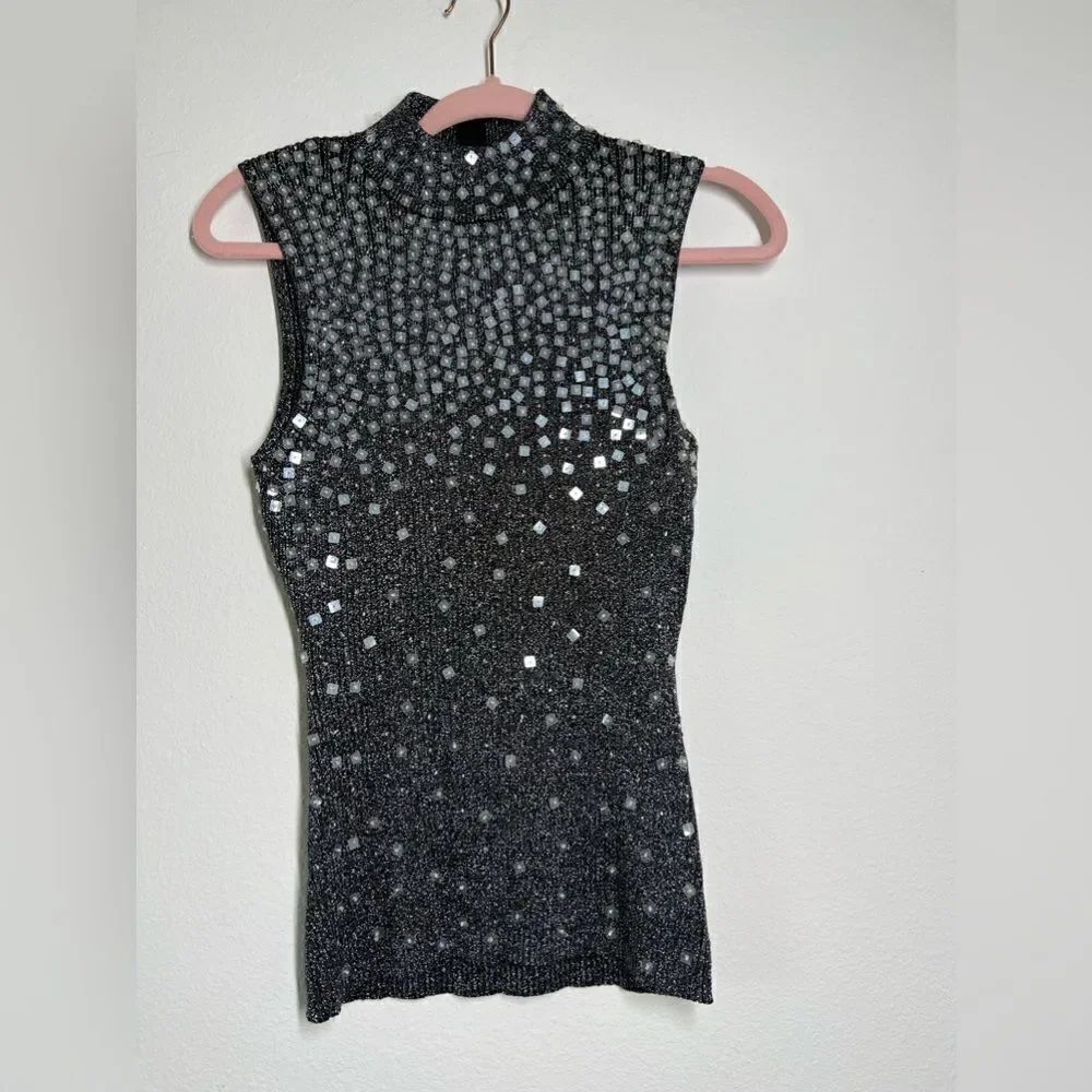 Étincelle Couture Black Sequined Textured Cotton 70% Top size M (T4 Europe)
